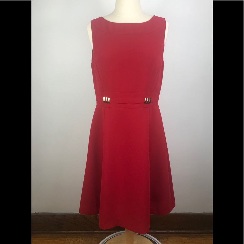 Tahari Red A-Line Sleeveless Midi Dress